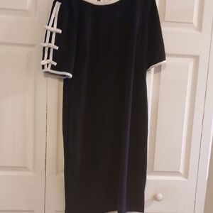 Classic Navy Shift Dress with White Trim